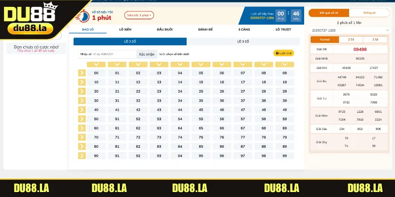 Cùng trải nghiệm xổ lô siêu tốc thưởng cực to tại chuyên mục xổ số DU88 trực tuyến